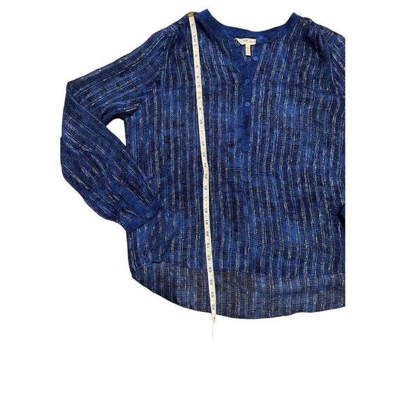 Rebecca Taylor Sheer Navy Blue & Silver Metallic Long Sleeve Top Size 6 - Picture 11 of 12